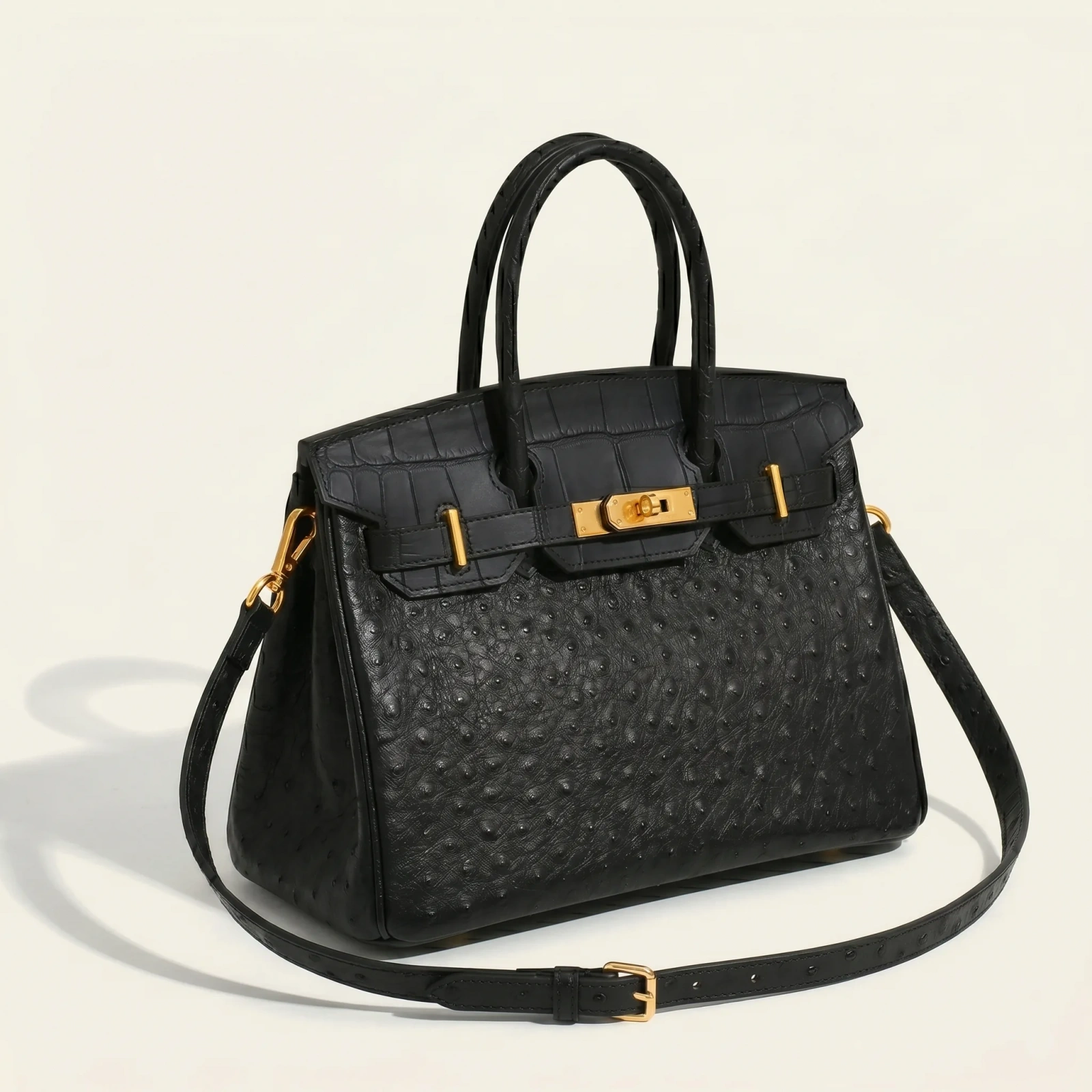 The Origine Composite — handcrafted full-grain leather bag in Nero Brass, detail view