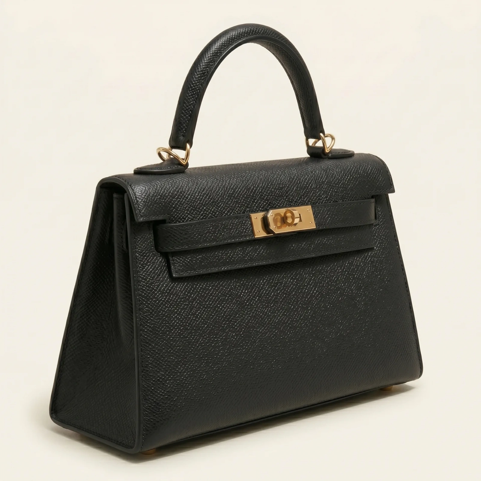 The Piazza Mini — handcrafted full-grain leather bag in Nero Brass, detail view