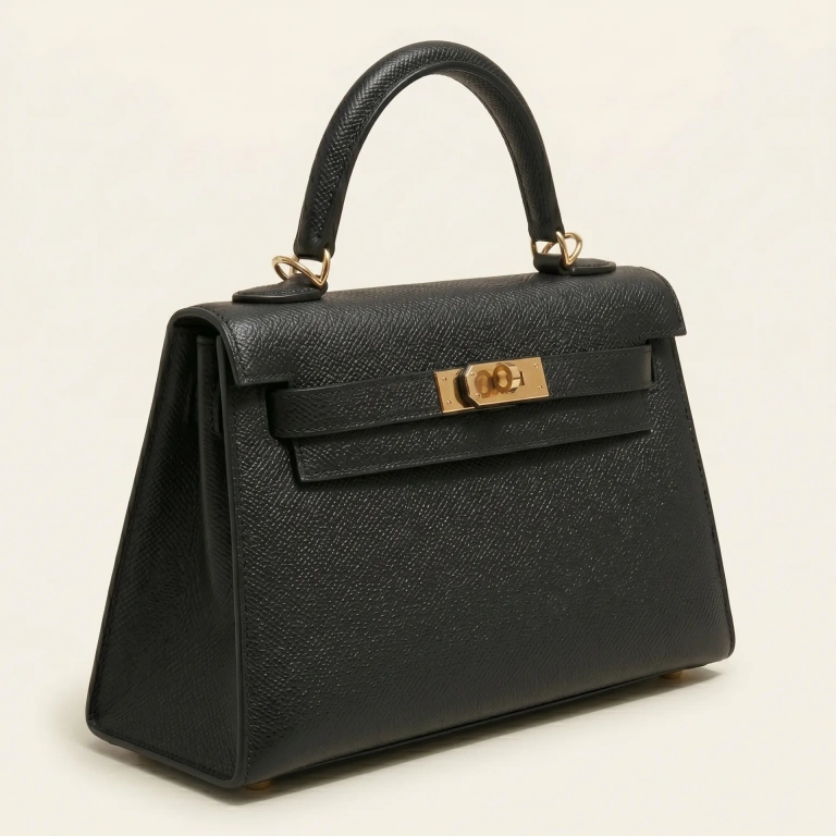 The Piazza Mini — handcrafted full-grain leather bag in Nero Brass, detail view